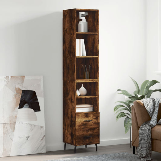 Berkfield Highboard Smoked Oak 34.5x34x180 cm Engineered Wood