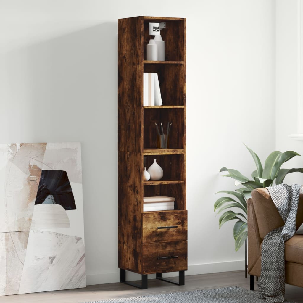 Berkfield Highboard Smoked Oak 34.5x34x180 cm Engineered Wood