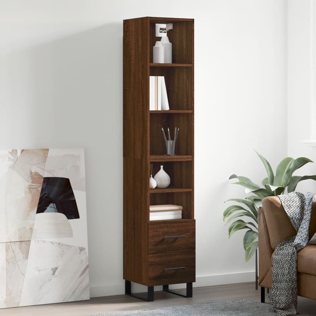 Berkfield Highboard Brown Oak 34.5x34x180 cm Engineered Wood