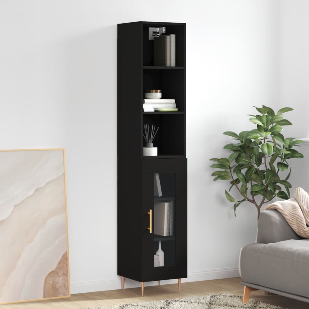 Berkfield Highboard Black 34.5x34x180 cm Engineered Wood