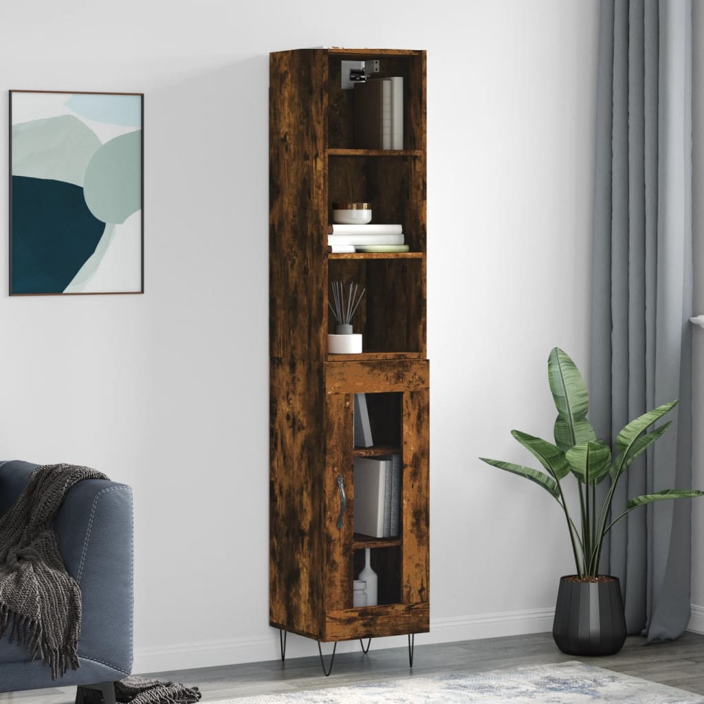 Berkfield Highboard Smoked Oak 34.5x34x180 cm Engineered Wood