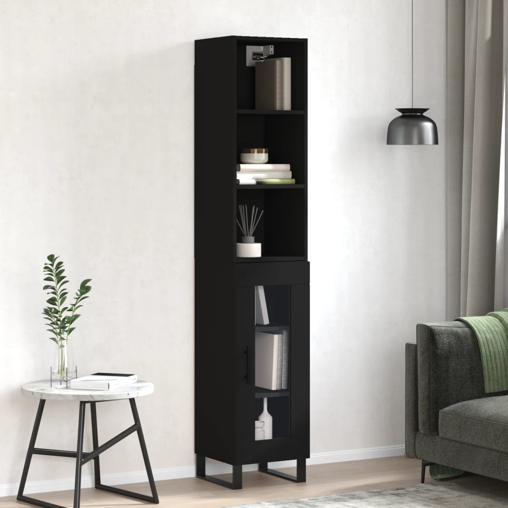 Berkfield Highboard Black 34.5x34x180 cm Engineered Wood
