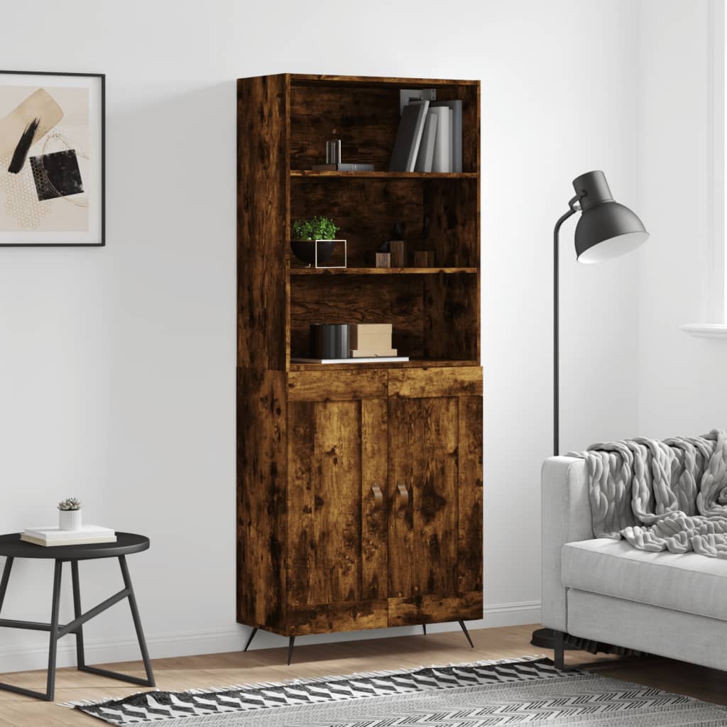 Berkfield Highboard Smoked Oak 69.5x34x180 cm Engineered Wood