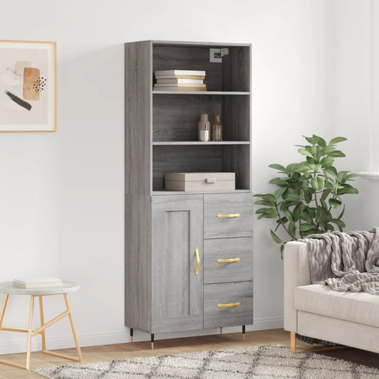 Berkfield Highboard Grey Sonoma 69.5x34x180 cm Engineered Wood