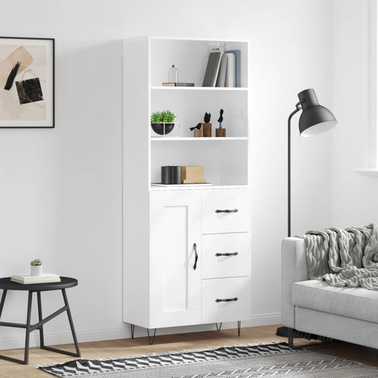 Berkfield Highboard High Gloss White 69.5x34x180 cm Engineered Wood