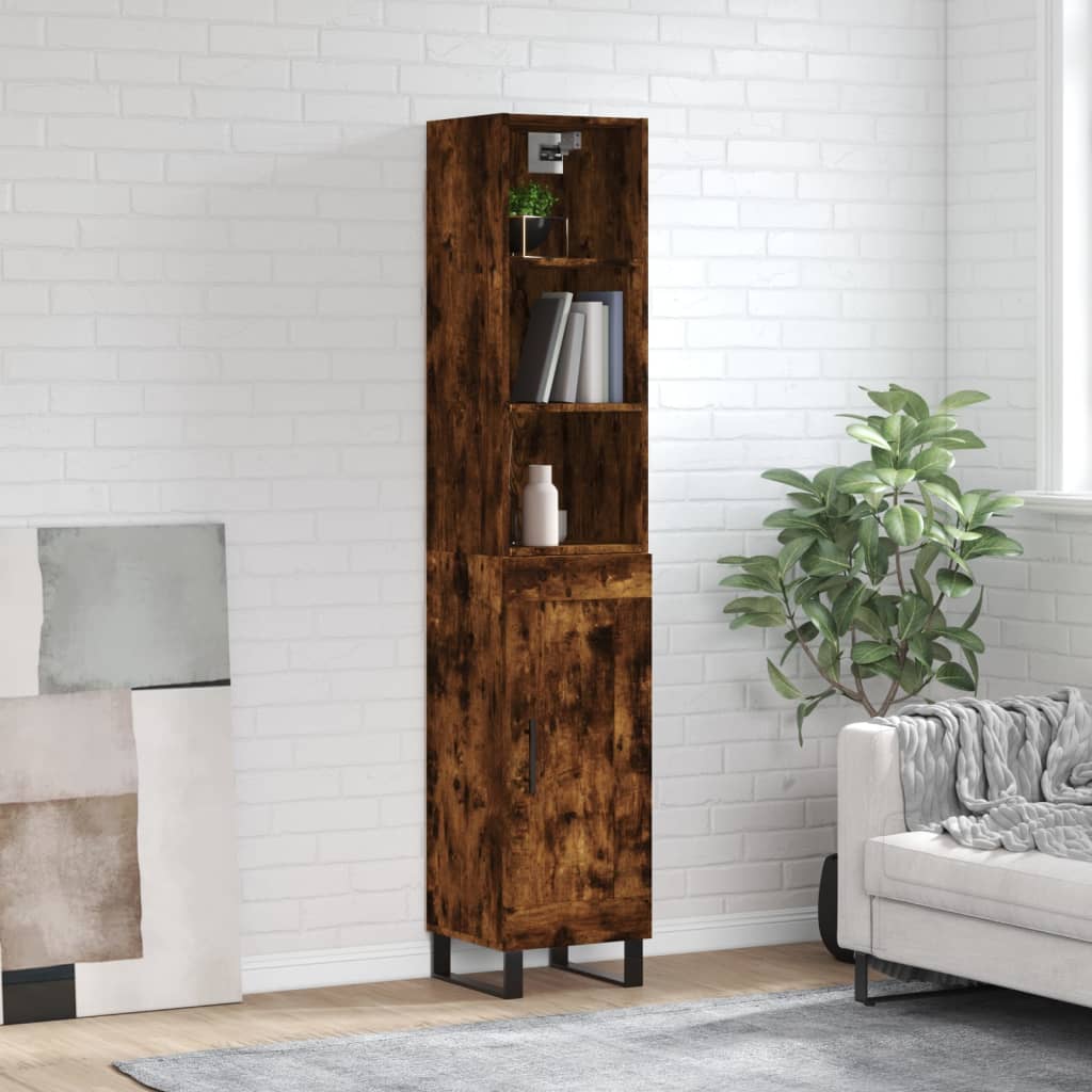 Berkfield Highboard Smoked Oak 34.5x34x180 cm Engineered Wood