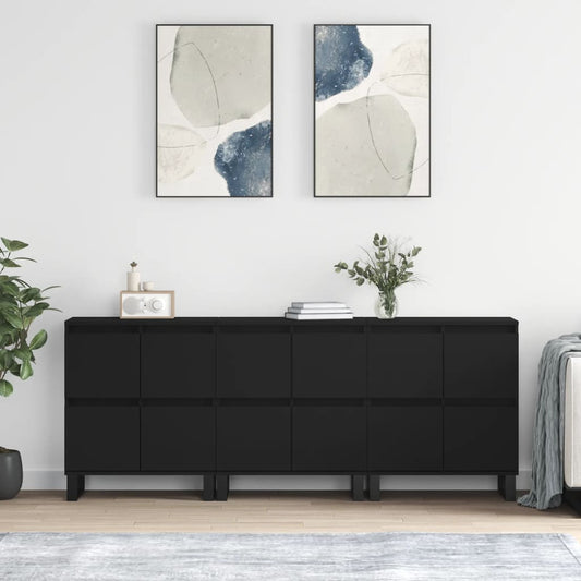 Berkfield Sideboards 3 pcs Black Engineered Wood