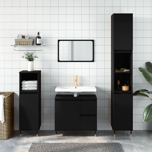 Berkfield 3 Piece Bathroom Furniture Set Black Engineered Wood