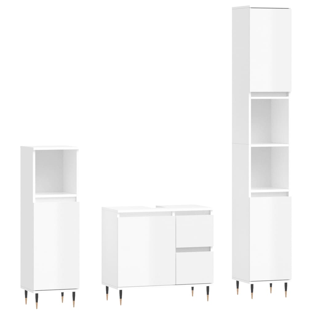 Berkfield 3 Piece Bathroom Furniture Set High Gloss White Engineered Wood