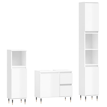 Berkfield 3 Piece Bathroom Furniture Set High Gloss White Engineered Wood