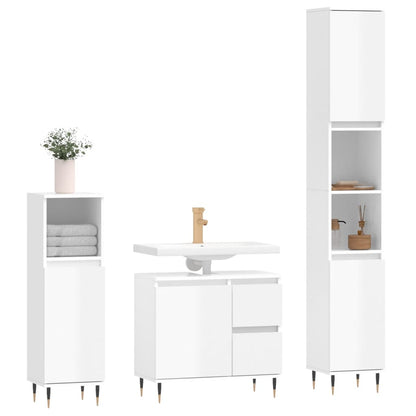 Berkfield 3 Piece Bathroom Furniture Set High Gloss White Engineered Wood