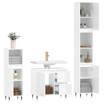 Berkfield 3 Piece Bathroom Furniture Set High Gloss White Engineered Wood