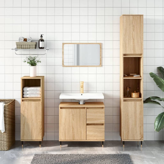 Berkfield 3 Piece Bathroom Furniture Set Sonoma Oak Engineered Wood