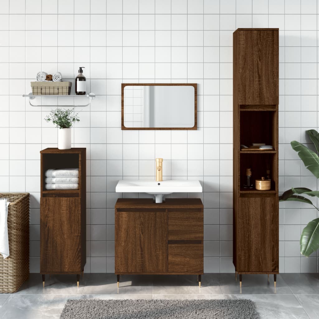 Berkfield 3 Piece Bathroom Furniture Set Brown Oak Engineered Wood
