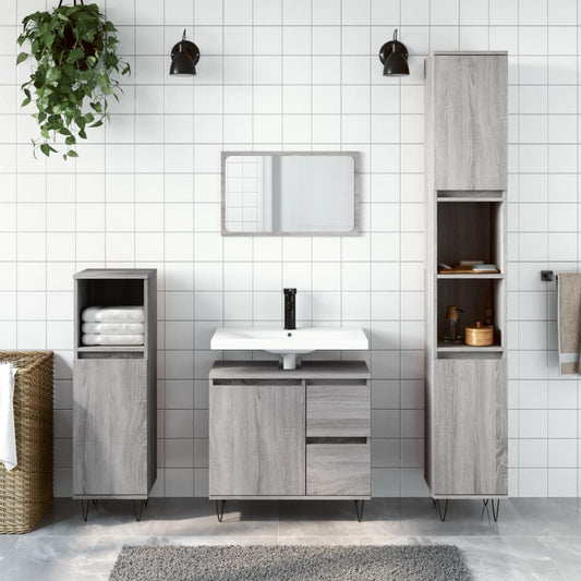 Berkfield 3 Piece Bathroom Furniture Set Grey Sonoma Engineered Wood