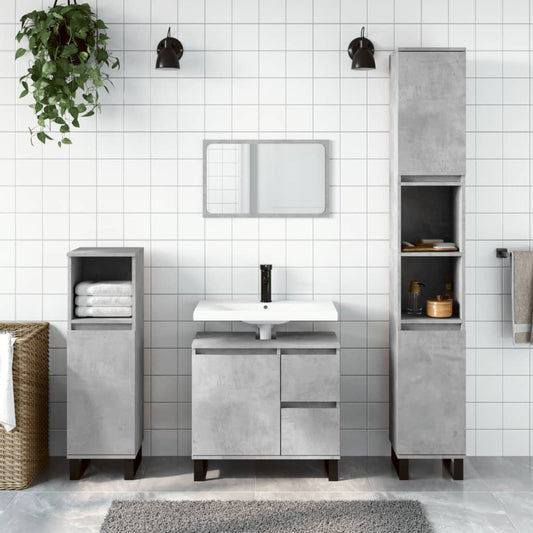 Berkfield 3 Piece Bathroom Furniture Set Concrete Grey Engineered Wood