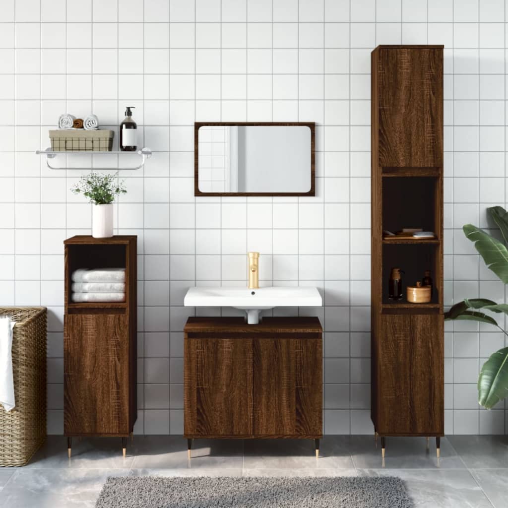 Berkfield 3 Piece Bathroom Furniture Set Brown Oak Engineered Wood