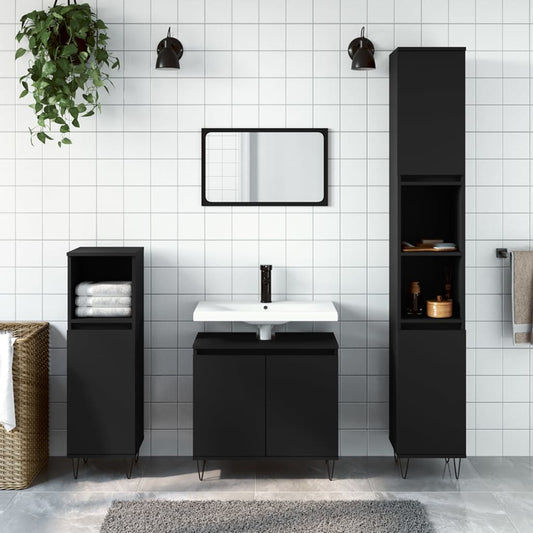 Berkfield 3 Piece Bathroom Furniture Set Black Engineered Wood