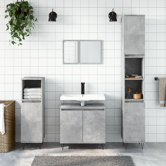 Berkfield 3 Piece Bathroom Furniture Set Concrete Grey Engineered Wood