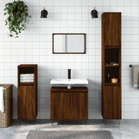 Berkfield 3 Piece Bathroom Furniture Set Brown Oak Engineered Wood