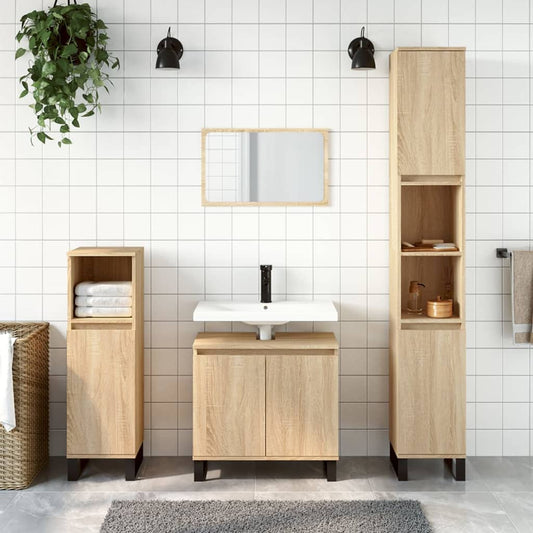 Berkfield 3 Piece Bathroom Furniture Set Sonoma Oak Engineered Wood