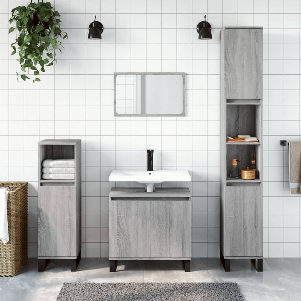 Berkfield 3 Piece Bathroom Furniture Set Grey Sonoma Engineered Wood