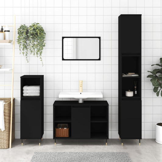 Berkfield 3 Piece Bathroom Furniture Set Black Engineered Wood