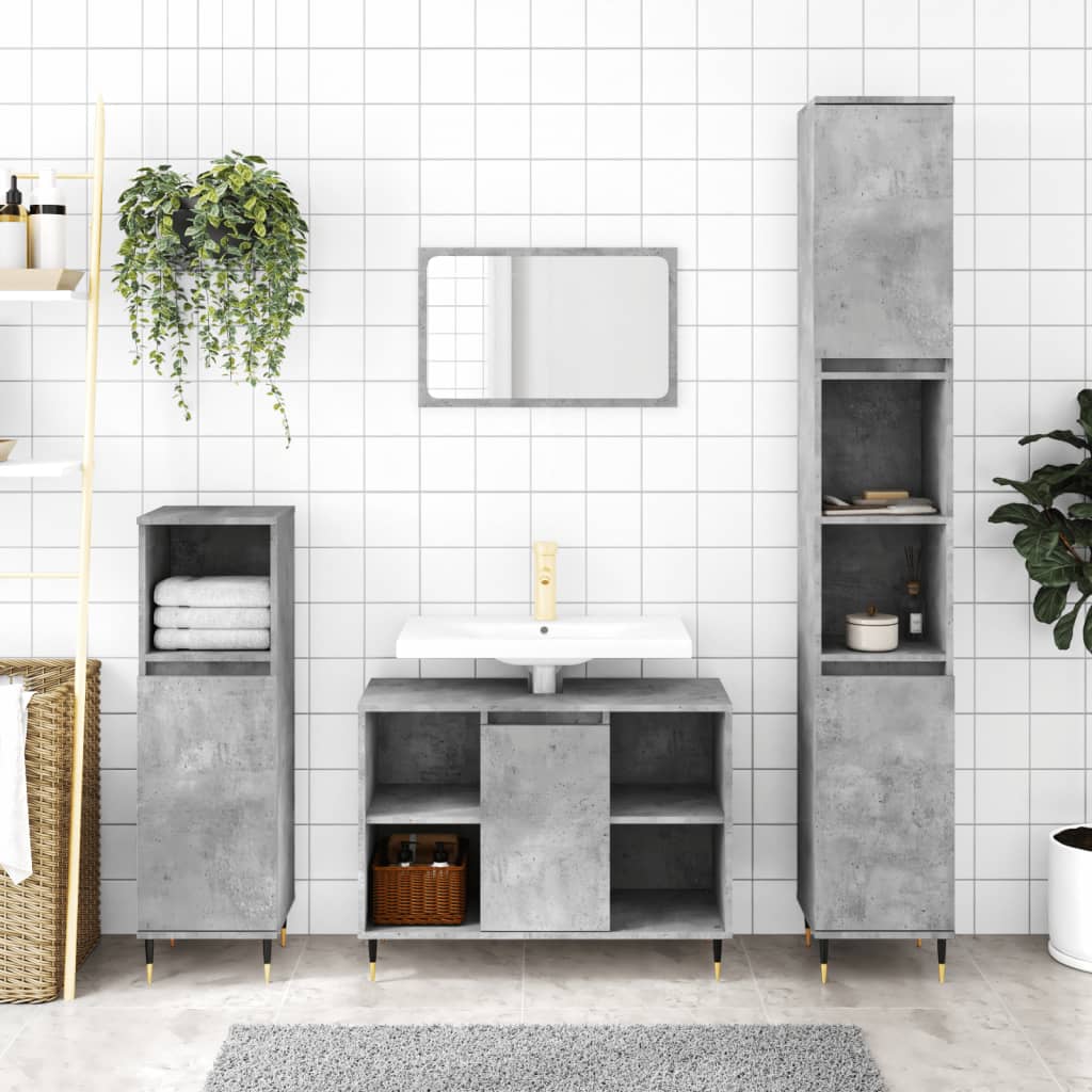 Berkfield 3 Piece Bathroom Furniture Set Concrete Grey Engineered Wood