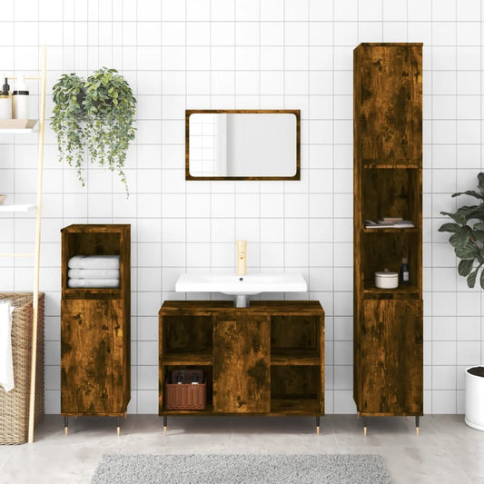 Berkfield 3 Piece Bathroom Furniture Set Smoked Oak Engineered Wood