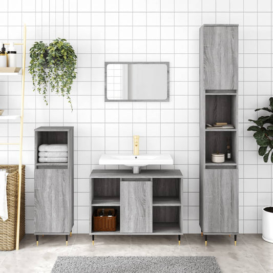Berkfield 3 Piece Bathroom Furniture Set Grey Sonoma Engineered Wood