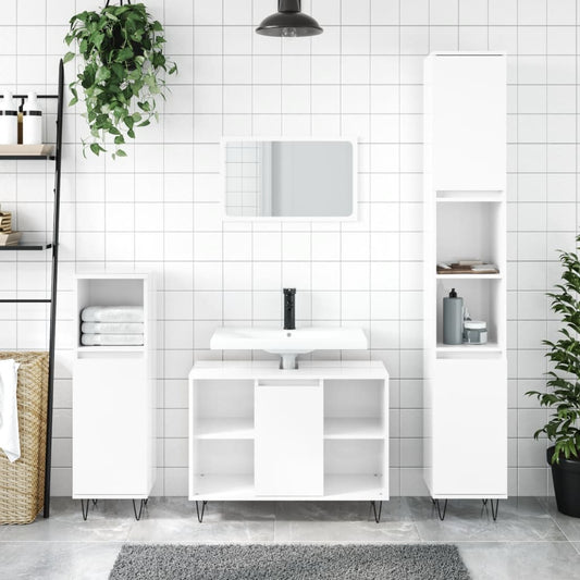 Berkfield 3 Piece Bathroom Furniture Set High Gloss White Engineered Wood