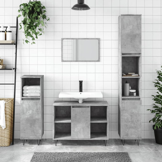 Berkfield 3 Piece Bathroom Furniture Set Concrete Grey Engineered Wood