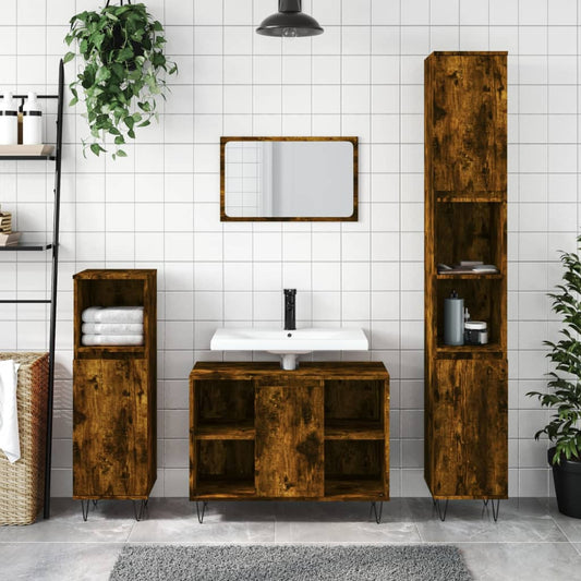 Berkfield 3 Piece Bathroom Furniture Set Smoked Oak Engineered Wood
