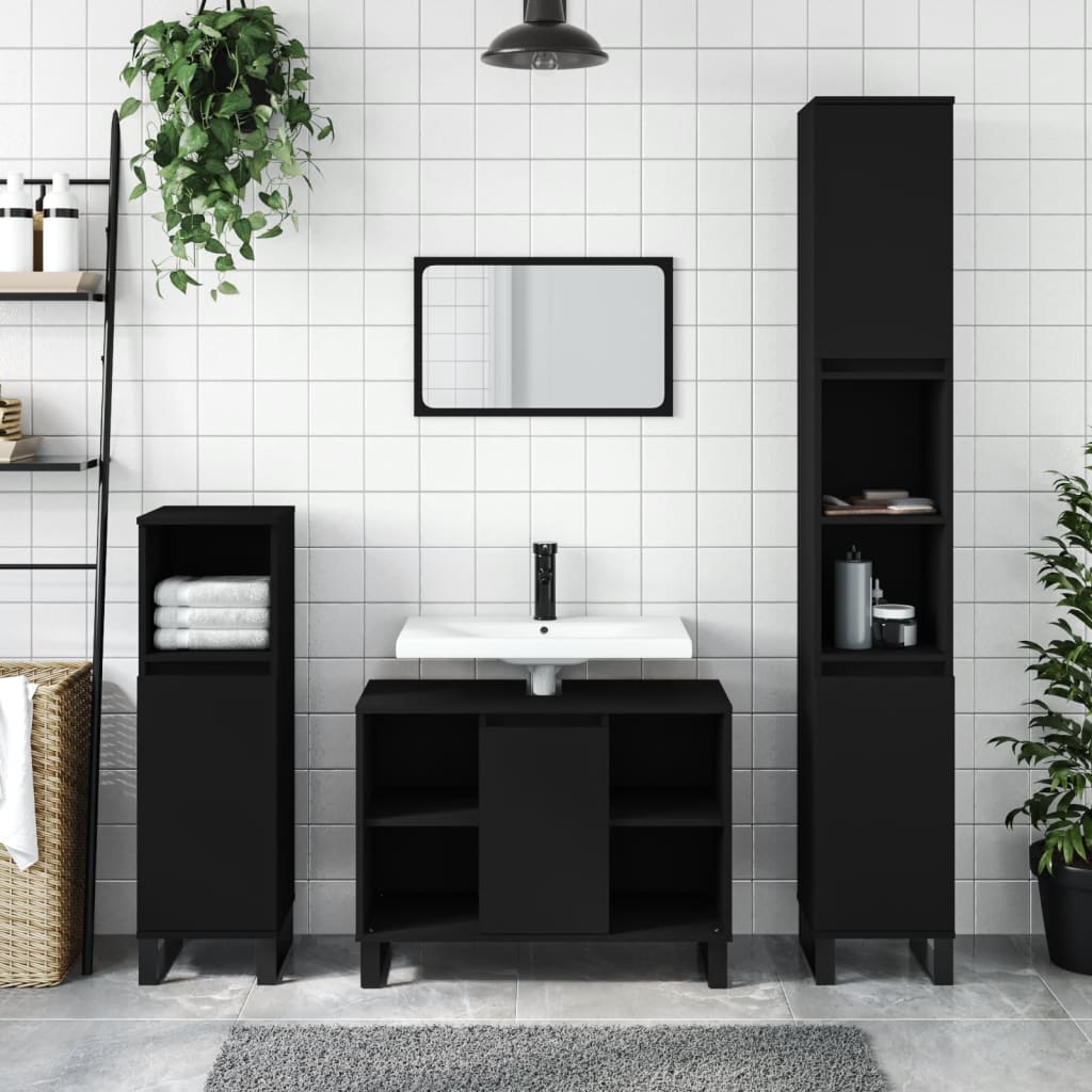 Berkfield 3 Piece Bathroom Furniture Set Black Engineered Wood