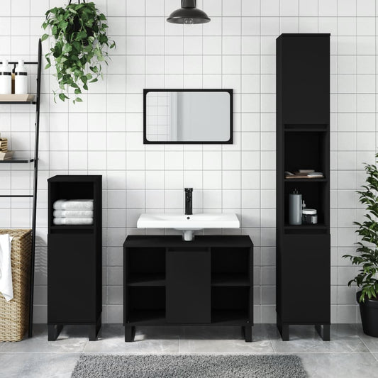 Berkfield 3 Piece Bathroom Furniture Set Black Engineered Wood