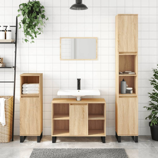 Berkfield 3 Piece Bathroom Furniture Set Sonoma Oak Engineered Wood
