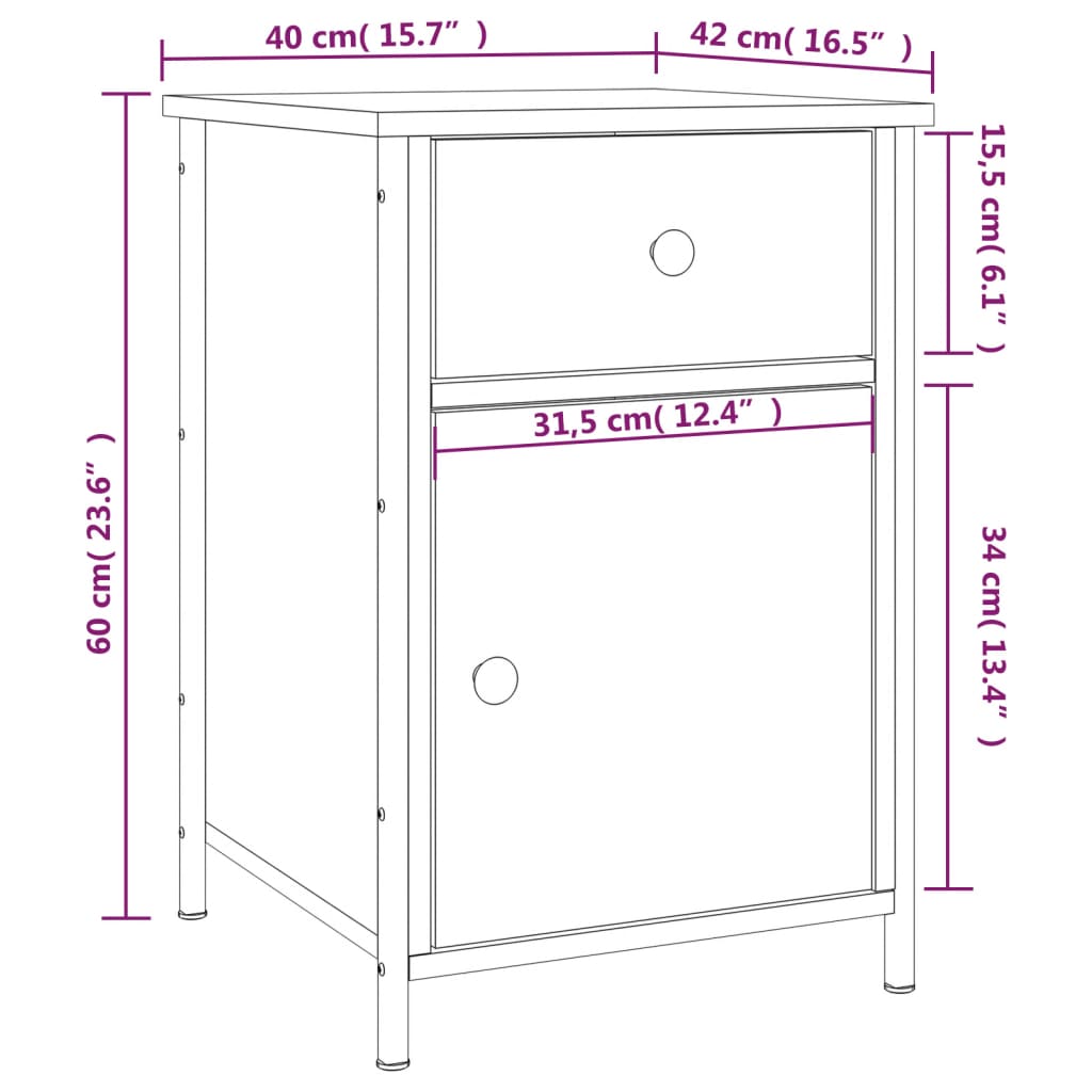 Berkfield Bedside Cabinet Black 40x42x60 cm Engineered Wood