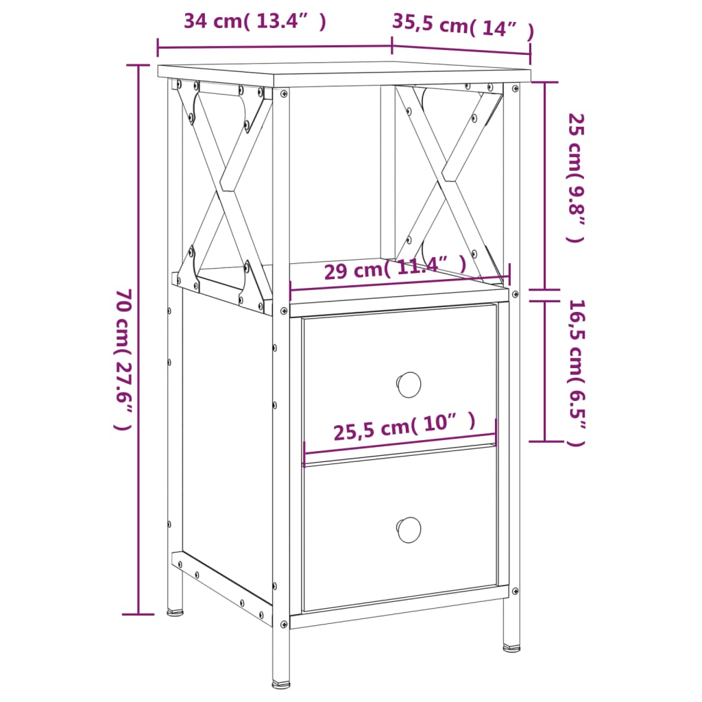 Berkfield Bedside Cabinet Black 34x35.5x70 cm Engineered Wood
