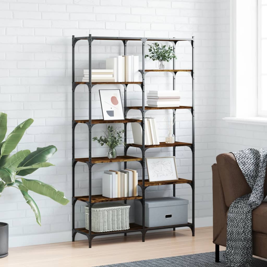 Berkfield Bookshelf Smoked Oak 100x32x170 cm Engineered Wood and Iron