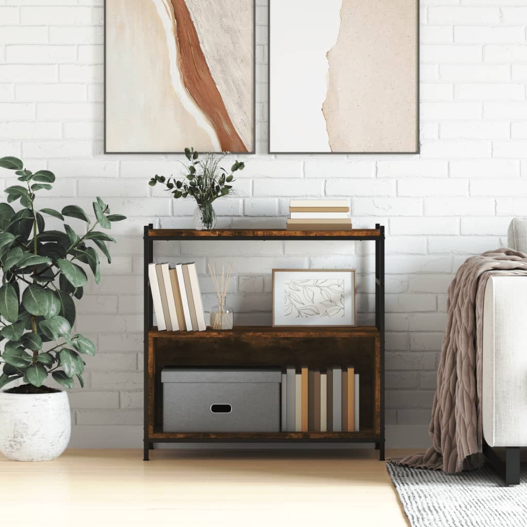 Berkfield Bookshelf Smoked Oak 80x30x78.5 cm Engineered Wood and Iron