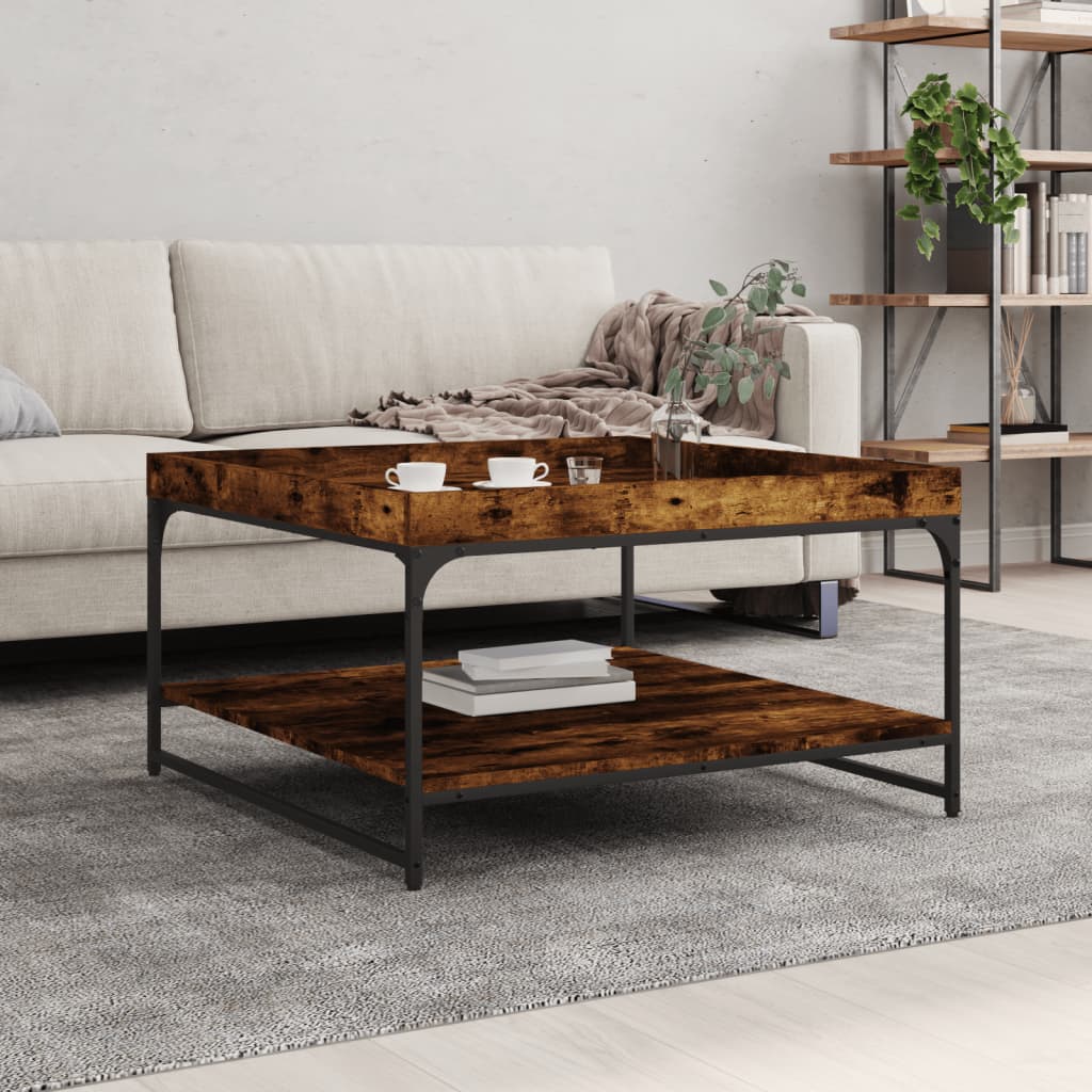 Berkfield Coffee Table Smoked Oak 80x80x45 cm Engineered Wood and Iron