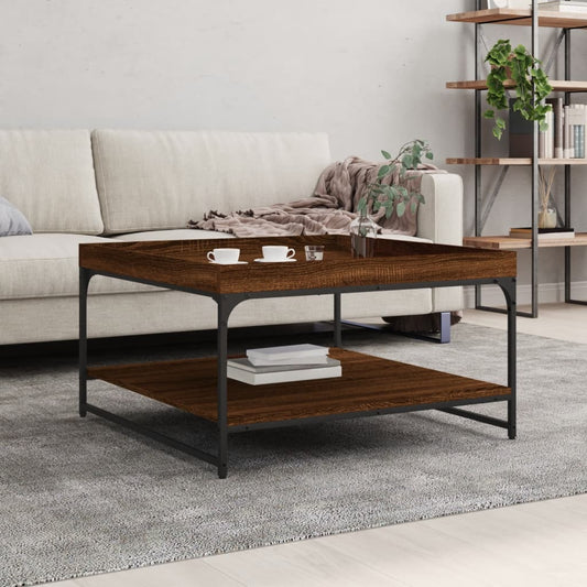 Berkfield Coffee Table Brown Oak 80x80x45 cm Engineered Wood and Iron