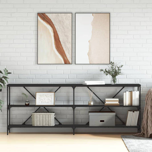 Berkfield Console Table Black 200x30x75 cm Engineered Wood and Iron