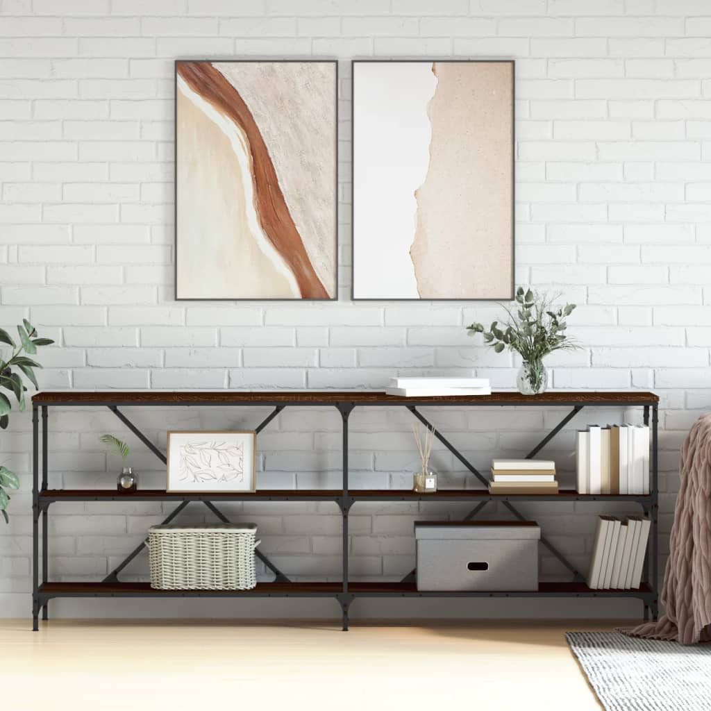 Berkfield Console Table Brown Oak 200x30x75 cm Engineered Wood and Iron