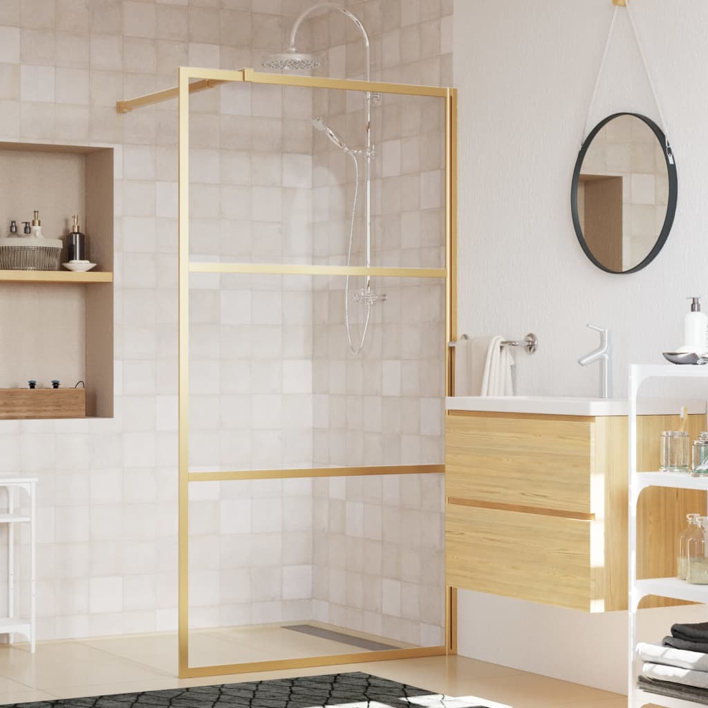 Berkfield Walk-in Shower Wall with Clear ESG Glass Gold 100x195 cm