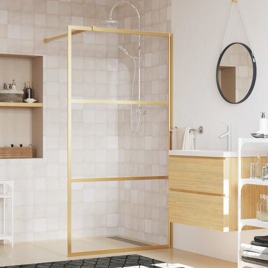 Berkfield Walk-in Shower Wall with Clear ESG Glass Gold 100x195 cm
