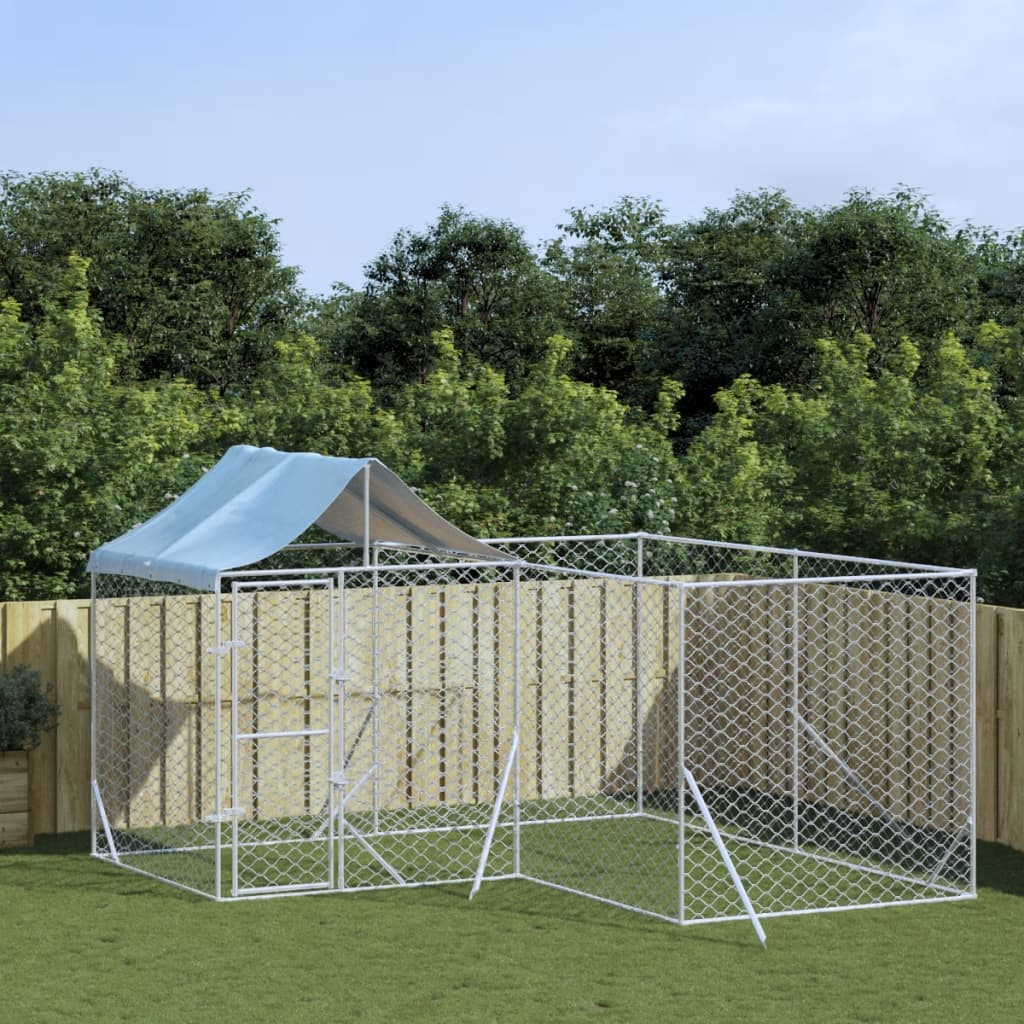 Berkfield Outdoor Dog Kennel with Roof Silver 4x4x2.5 m Galvanised Steel
