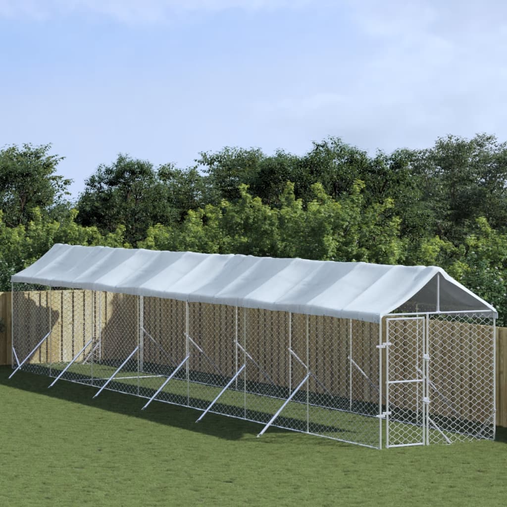 Berkfield Outdoor Dog Kennel with Roof Silver 2x14x2.5 m Galvanised Steel