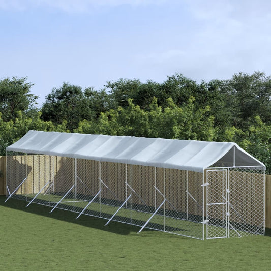 Berkfield Outdoor Dog Kennel with Roof Silver 2x14x2.5 m Galvanised Steel