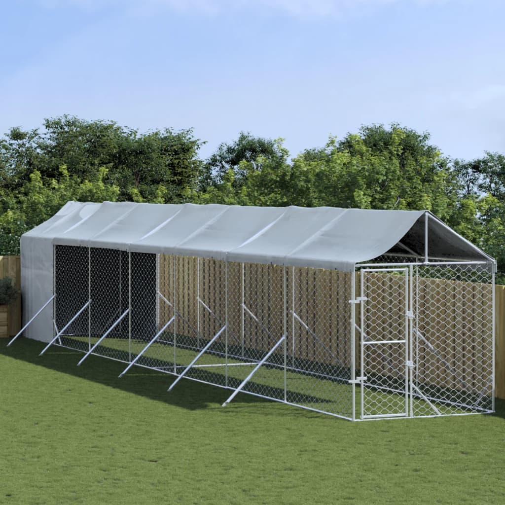Berkfield Outdoor Dog Kennel with Roof Silver 2x14x2.5 m Galvanised Steel